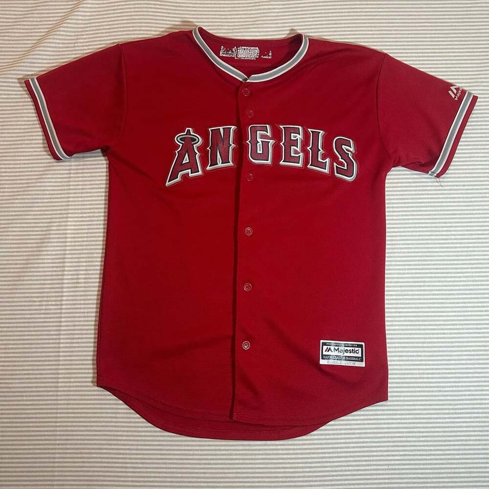 Majestic Los Angeles Angels Mike Trout #27 Red Cool Base Baseball Jersey